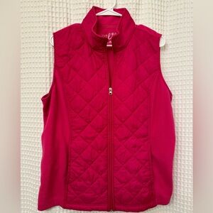 Magenta colored zip up vest